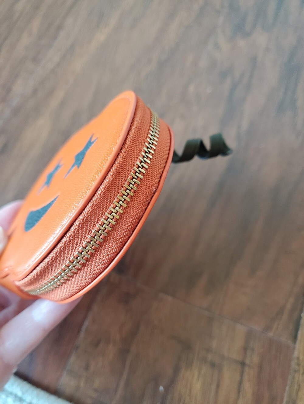Coach Halloween Jack O Lantern Zip Coin Card Case Orange Leather 4160 New - Picture 5 of 5